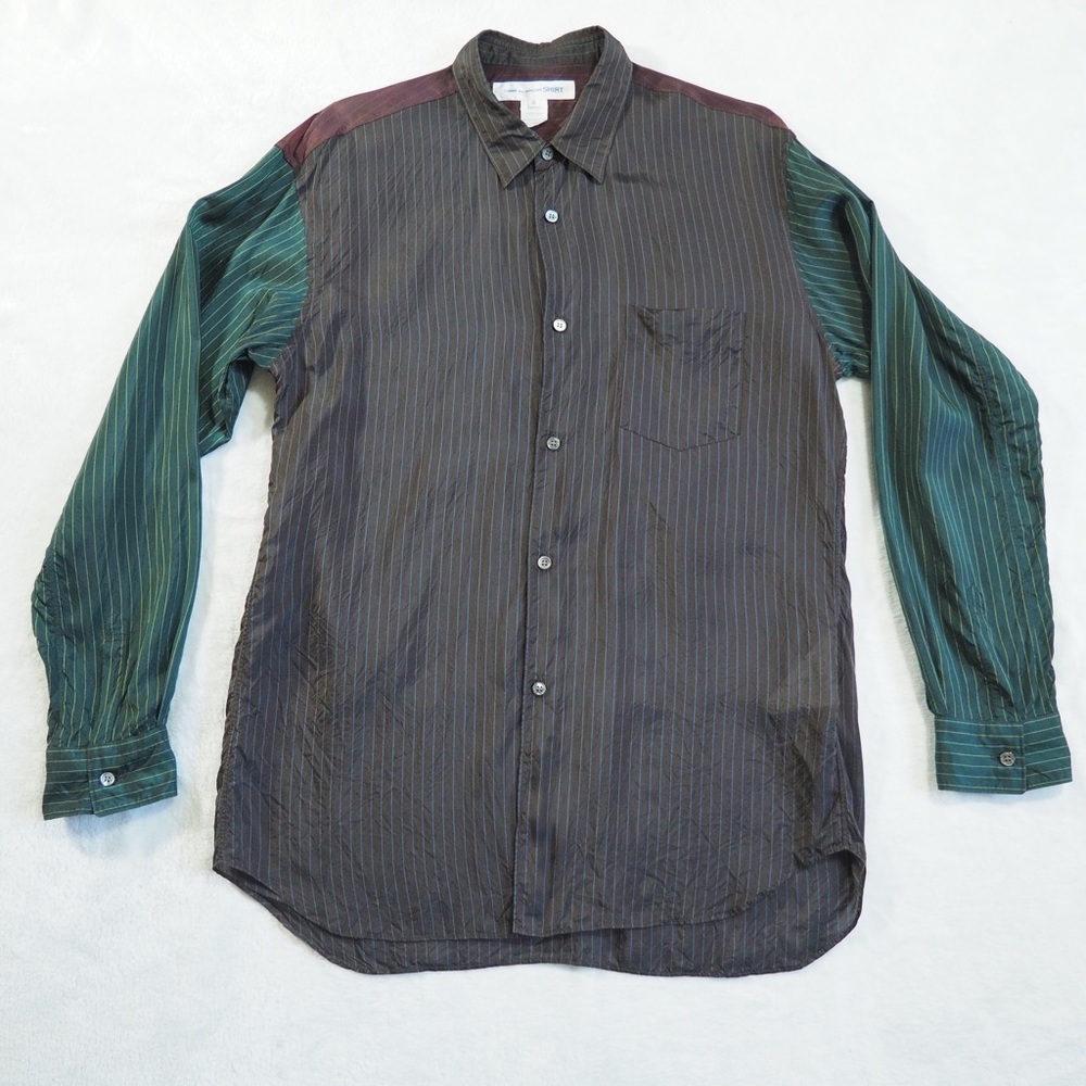 Comme des Garcons Sz M 100% Cupro Men's Multicolor Pinstripe Button-Up Shirt